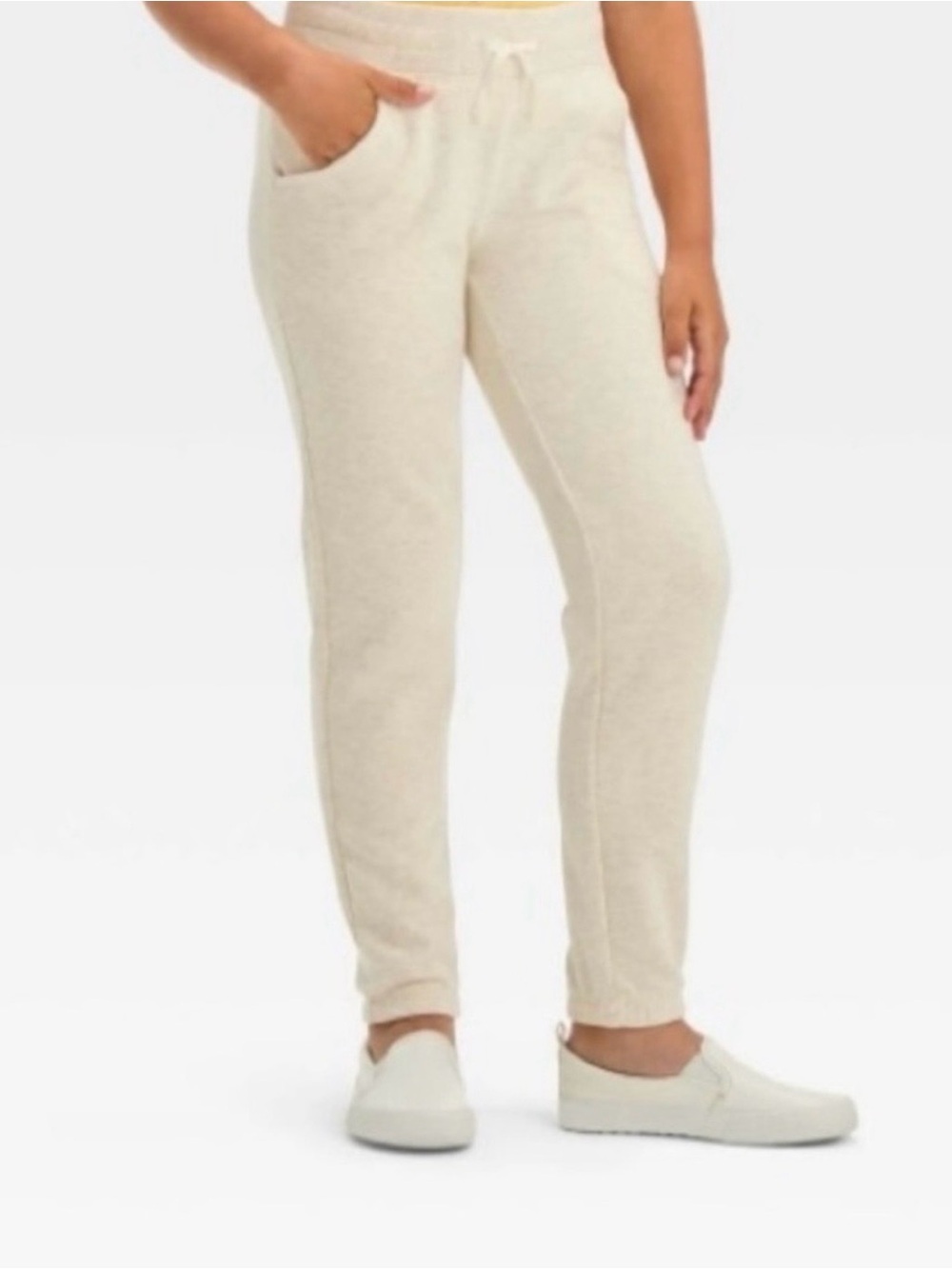 Girls' Fleece Jogger Pants - Cat & Jack Oatmeal Heather Size XL (14)
